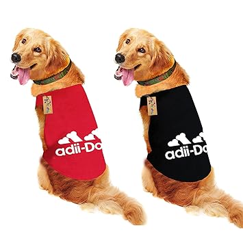 Western Era Pack of 2, Soft Cotton Dog T-Shirt (Set of 2), Comfortable Dog Clothing, Sleeveless Vest Puppy Outfit, Apparel (Black + Red) (Small) (14 inches)