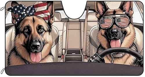 CafeTime Parasol para parabrisas delantero de automóvil con diseño de animales divertidos, pastor alemán para celebrar el Día de la Independencia,