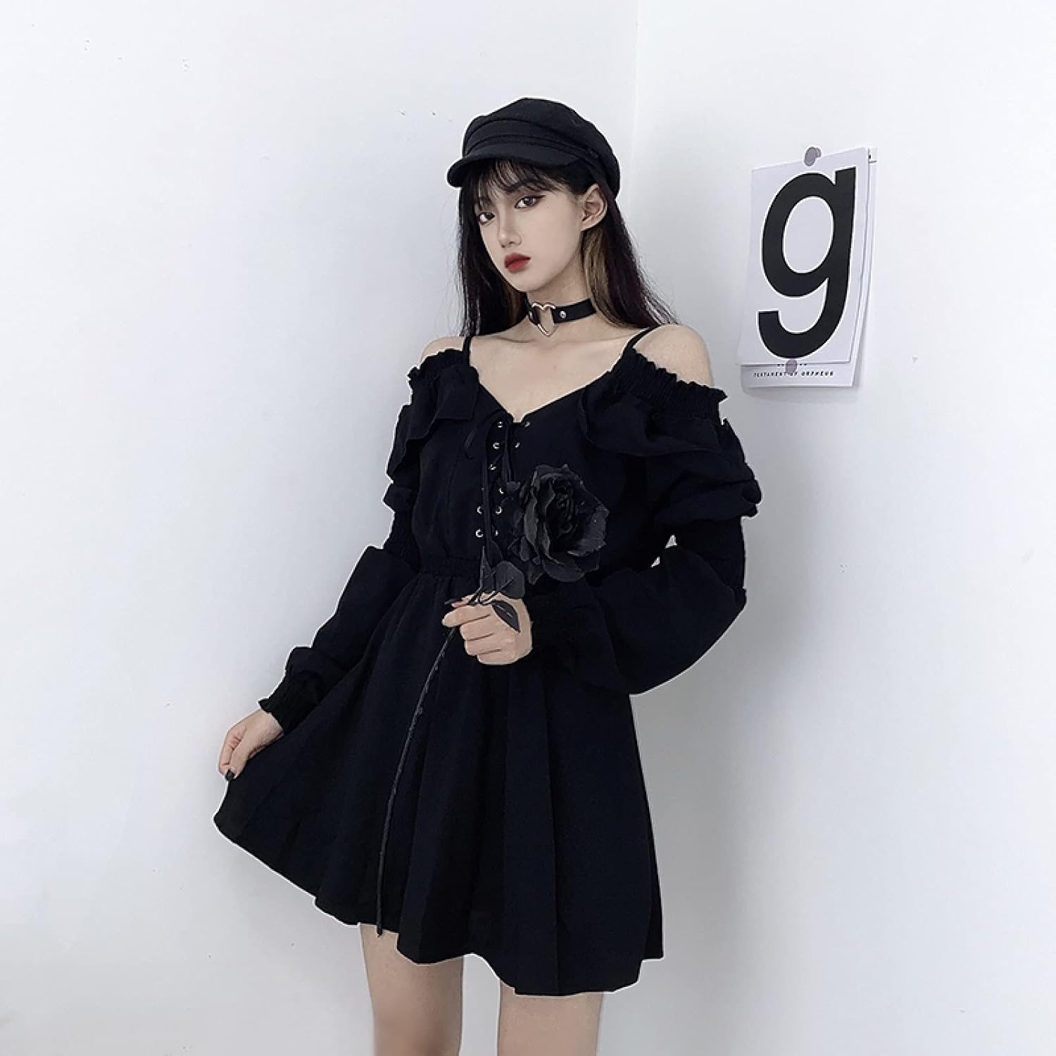Gothic Women's Plus Size Lace Dress - Autumn Strapless Long Sleeve Kawaii Black - Image 5