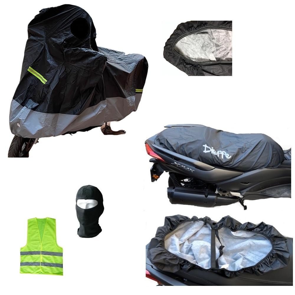 KIT COPERTURA PER MOTO SCOOTER TELO COPRIMOTO COPRISCOOTER+TELO COPRISELLA INTERNO FELPATO ED ESTERNO IMPERMEABILE E PVC COMPATIBILE CON ADLY THUNDER BIKE 100 COPRISCOOTER TAGLIA M 203x89x122cm