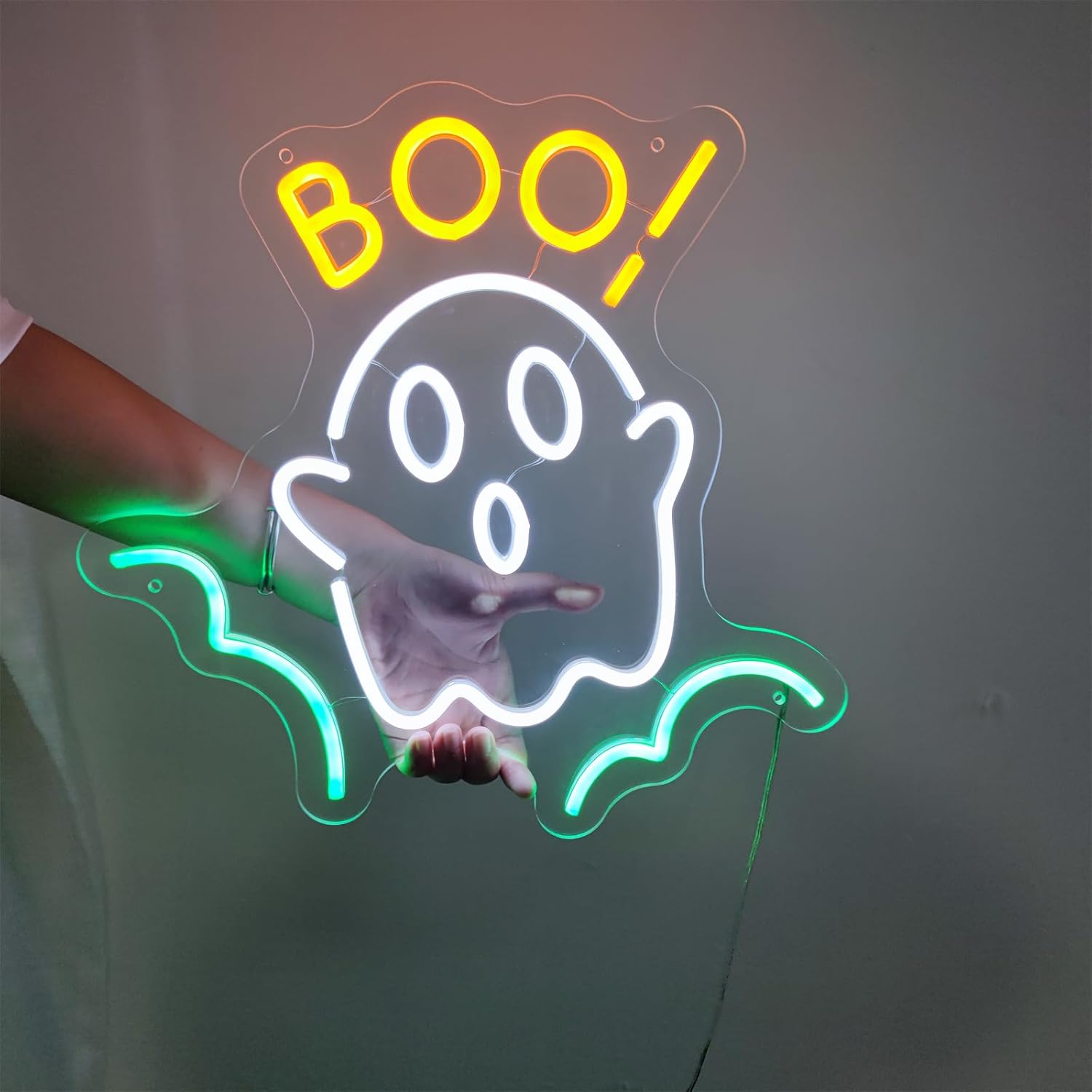 Halloween Ghost BOO! Neon Signs for Wall Decor,19.6 * 18.6 inches Led Neon Lights Signs with Dimmable, perfect for Halloween, Bedroom, Birthday Party, Wedding, Pub Bar, Shop, Room, Gifts, INSNEnN