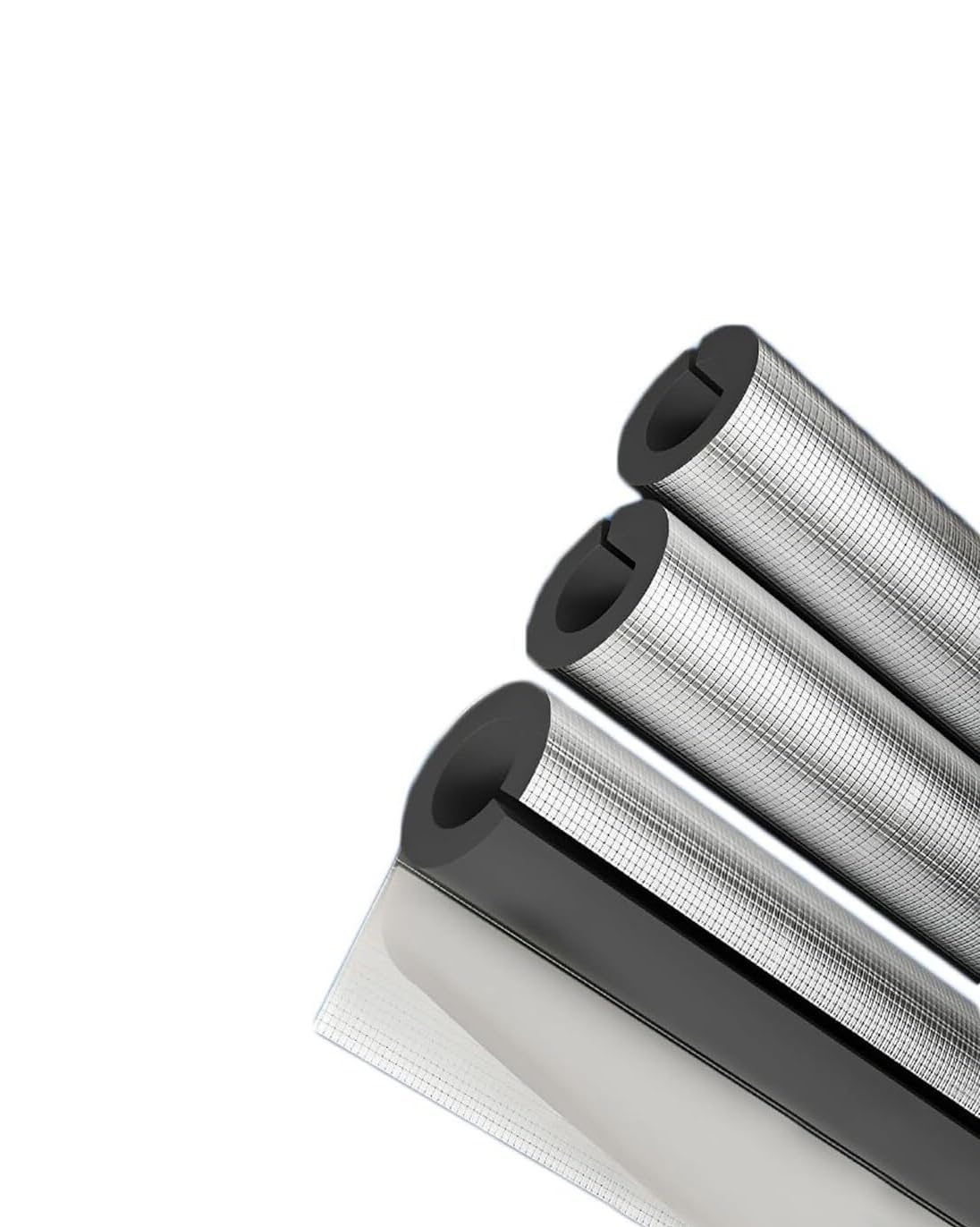 Tubo de espuma de aislamiento de tubería autoadhesivo de 0.75 a 4 pulgadas de diámetro interior, tubo de goma flexible y lámina de aluminio, 1 rollo (3.08 pies) (ID 1-1/2 pulgadas x T 1-1/5 pulgadas)