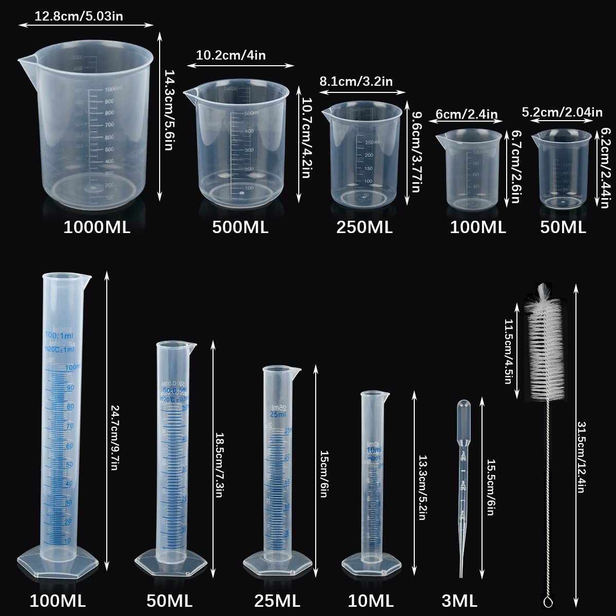 Set 4 Cilindri Graduati In Plastica - 10, 25, 50, 100 Ml Per Laboratorio O Cucina - Foto 13