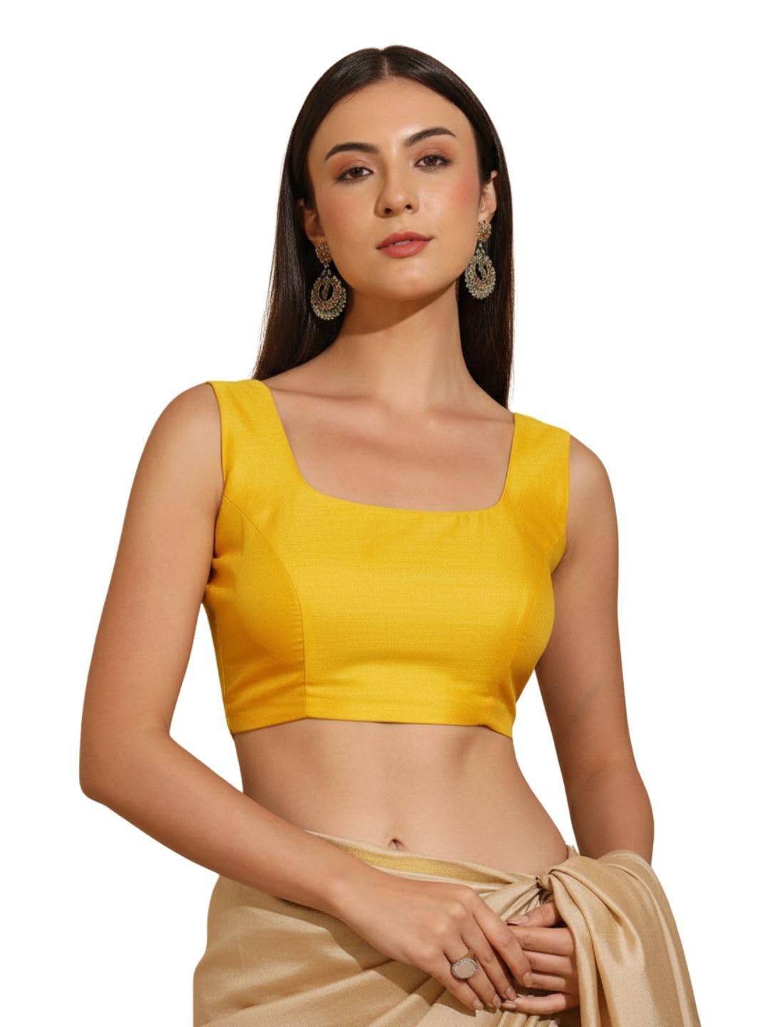 Women's Raw Silk Padded Round Neck Saree Blouse-picture-21