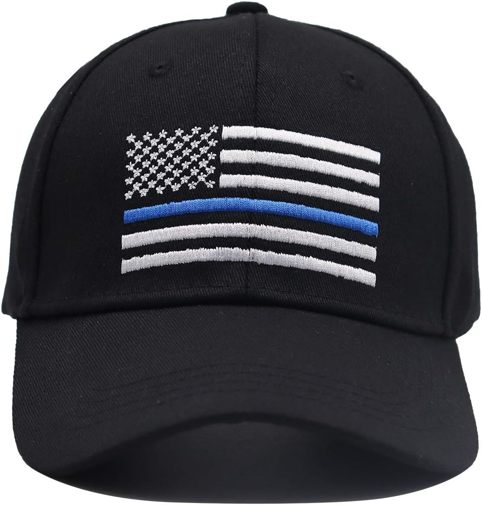MANMESH HATT Embroidered USA American Flag Hat, Thin Blue Line Washed Cotton Adjustable Baseball Cap - Image 2