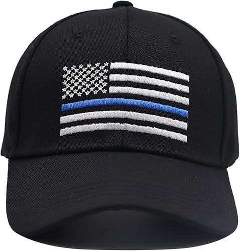 Miniatura 2 de Sombrero bordado de la bandera estadounidense de los Estados Unidos, línea azul fina lavado algodón ajustable gorra de béisbol