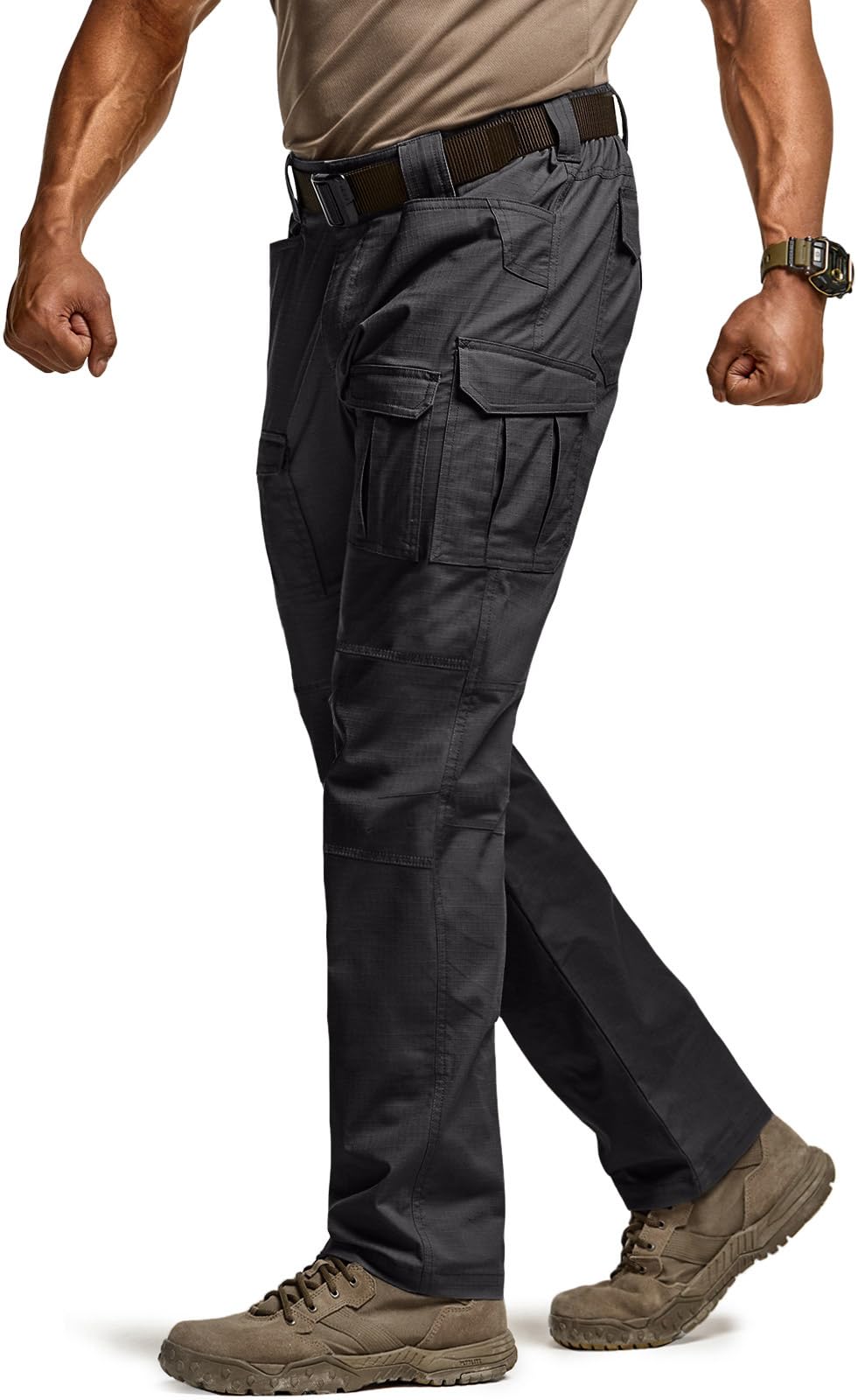 CQR Men's Flex Ripstop Tactical Pants, Water Resistant Stretch Cargo Pants, Lightweight EDC Hiking Work Pants — view 9