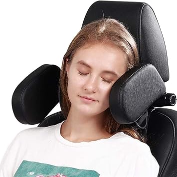 Juxori Car Seat Lateral Headrest, Leather Head Support Pillow with Telescopic Bar and Slidable Clips for Children and Adults