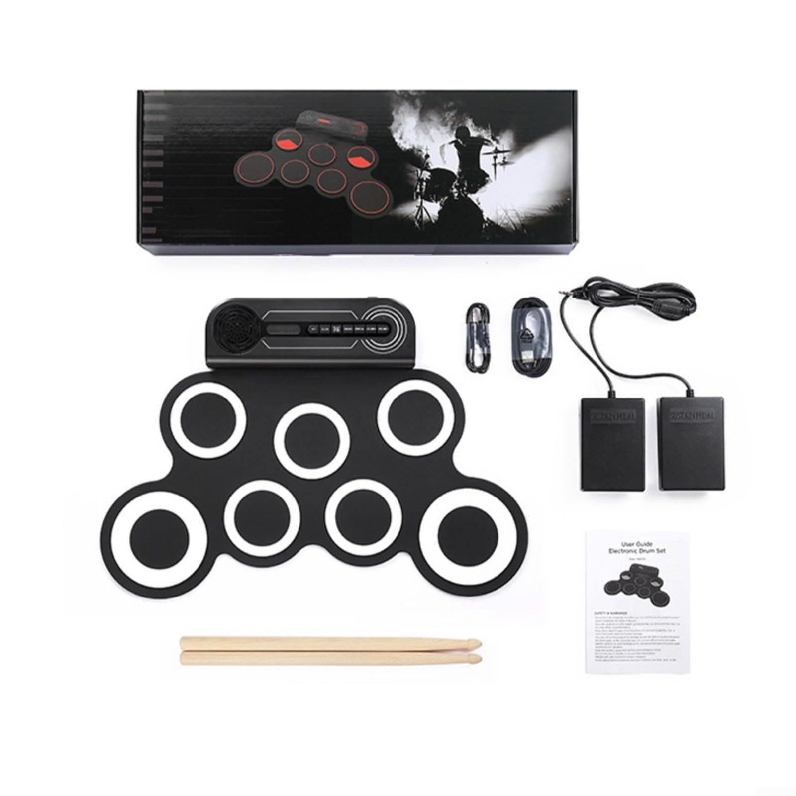 Tragbares elektrisches Schlagzeug-Set mit integriertem Lautsprecher, Silikon-Aufroll-Übungsset für Kinder, Jungen, Mädchen, Zuhause, Reisen, bunt, 43 cm (bunt)