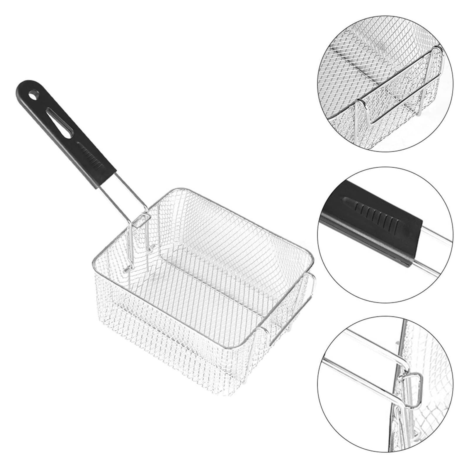 Frittierkorb, Siebkorb aus Edelstahl, langlebiger Frittierkorb for die Küche zu Hause mit Griff, geeignet for gebratenes Hühnchen, Pommes Frites, frittierte Speisen