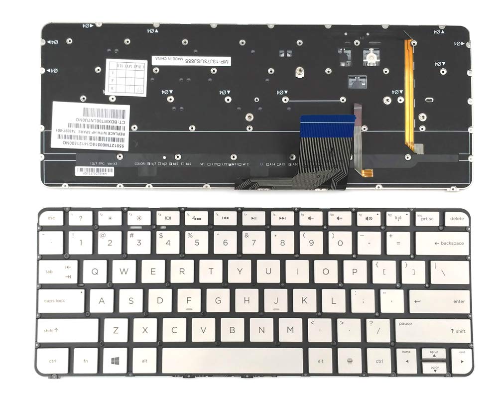 Replacement Silver Backlit Keyboard for HP Spectre 13-3000 13-3010DX