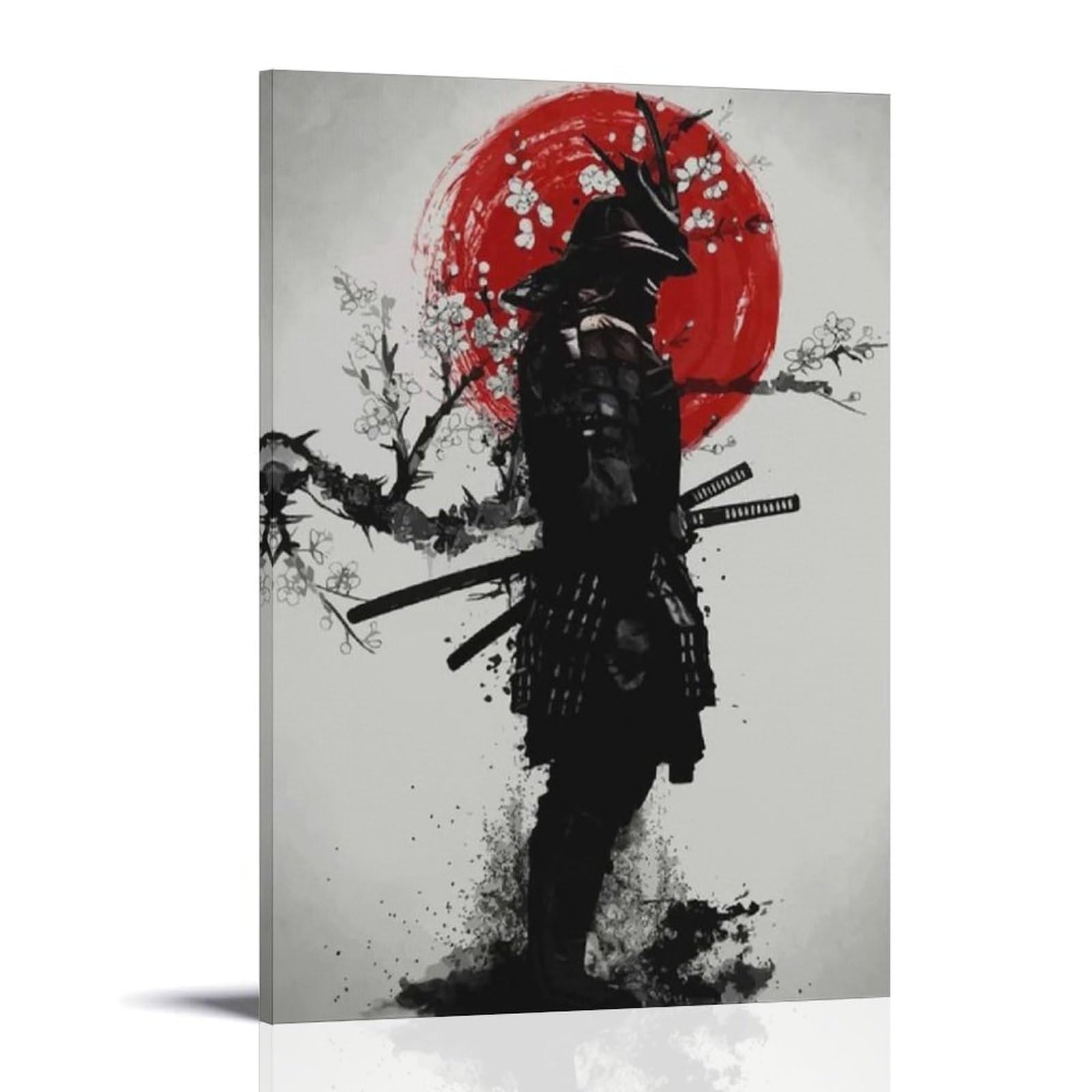 Japanese Samurai Wall Art - Armored Samurai Painting Canvas Prints - Bushido Inspirational Poster Canvas Wall Art Prints 24x36inch(60x90cm) Frame-style