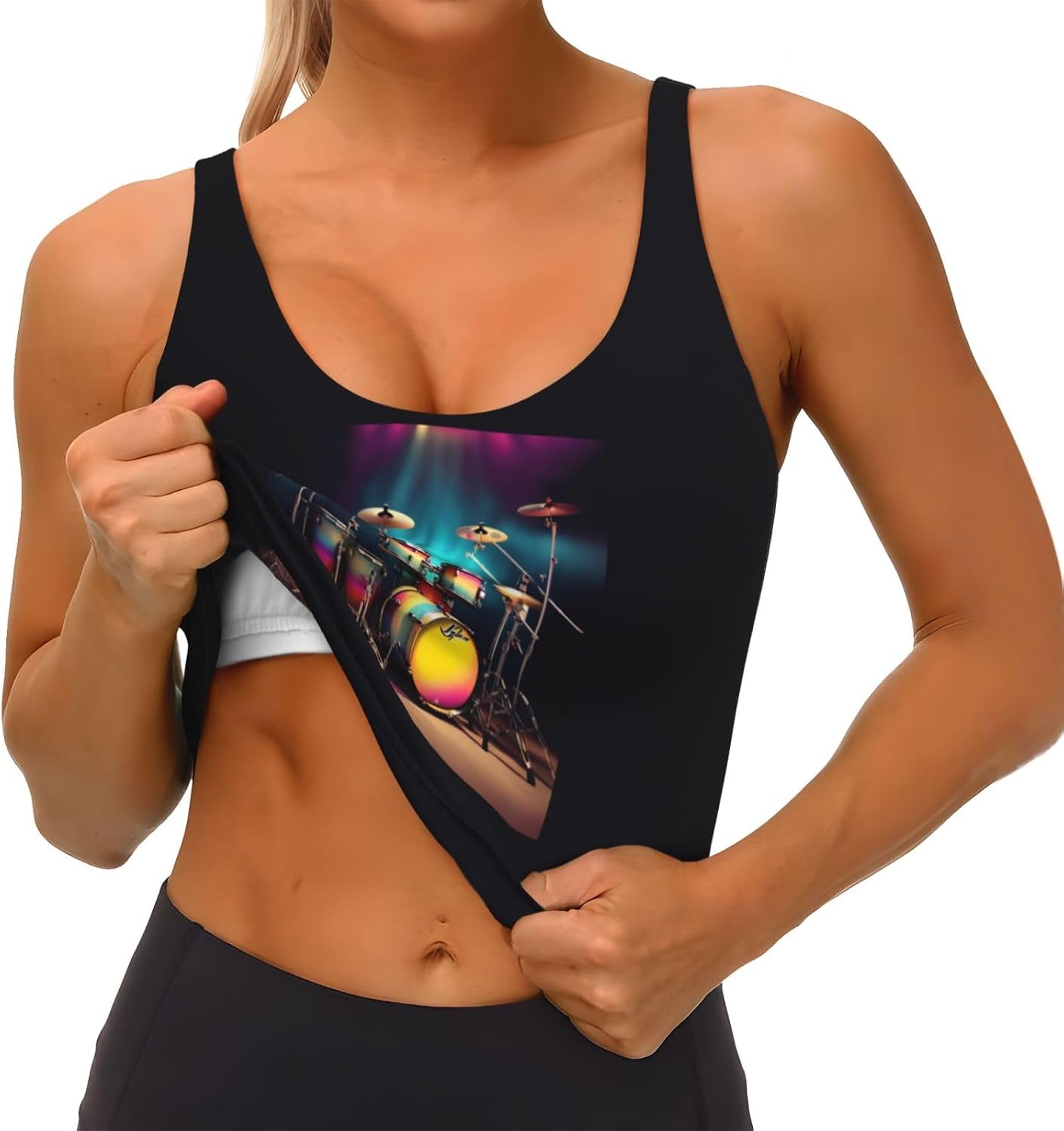 Cool Drums Set Print Women's Sports Vest Breathable for Yoga Running Gym Athletic Casual Sleeveless Top