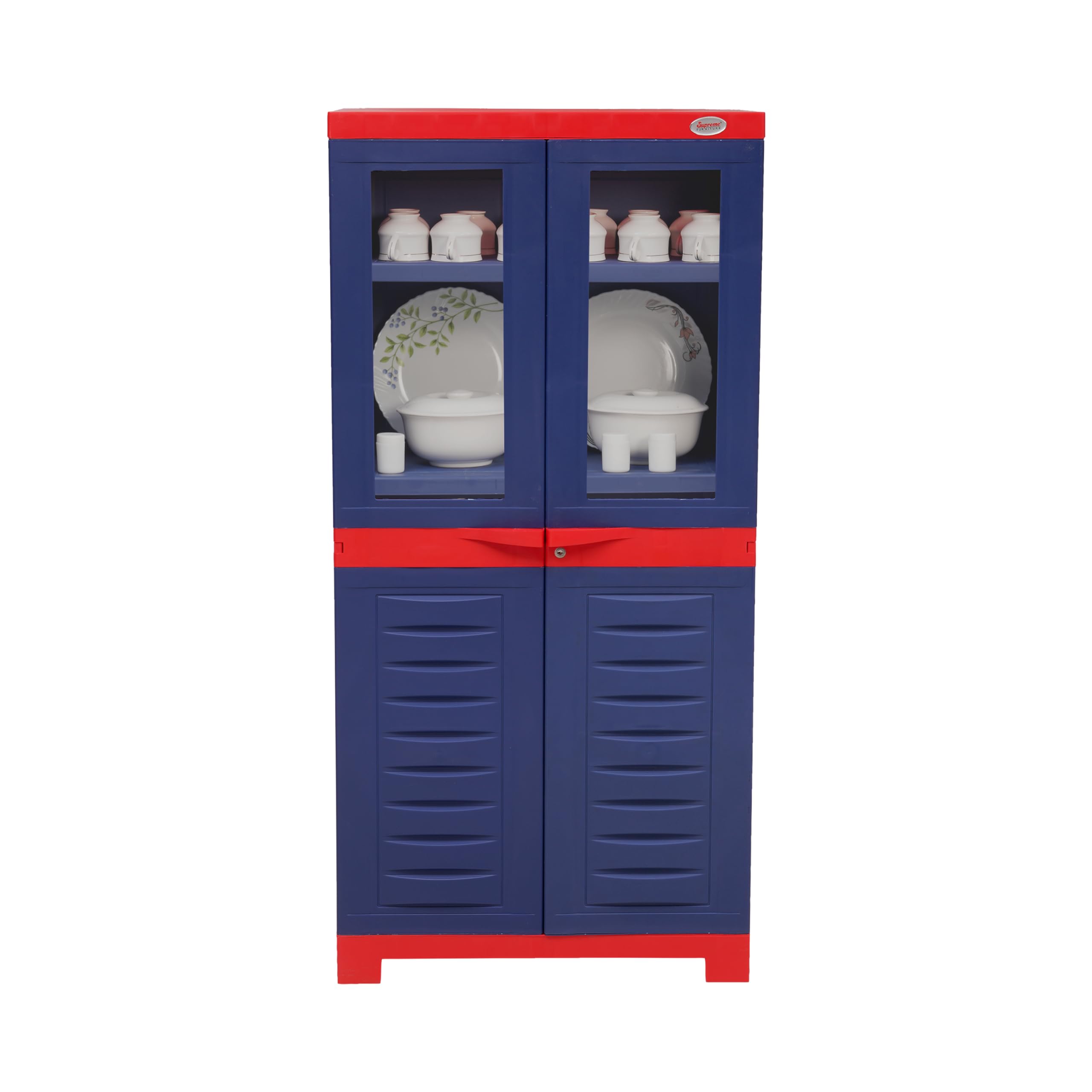 Supreme Furniture Fusion 02 HG Cabinet with Multipurpose with See-Thru Glass Panels Cupboard, Living Room and Kids(Full Size Red/Blue, (DIY)-picture-1