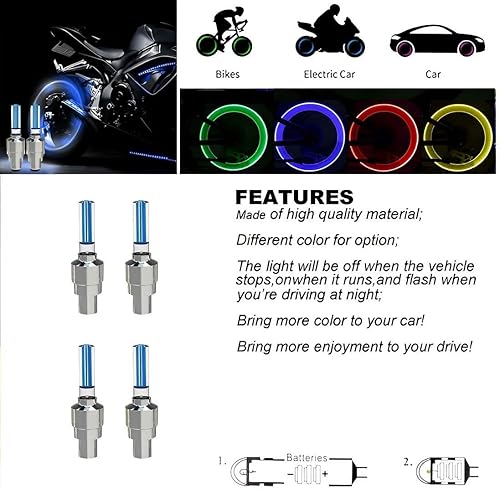 Miniatura 9 de 16 luces LED para cubierta de válvula de neumático, tapas de válvula de neumático que brillan en la oscuridad, luces de neón de rueda, accesorios