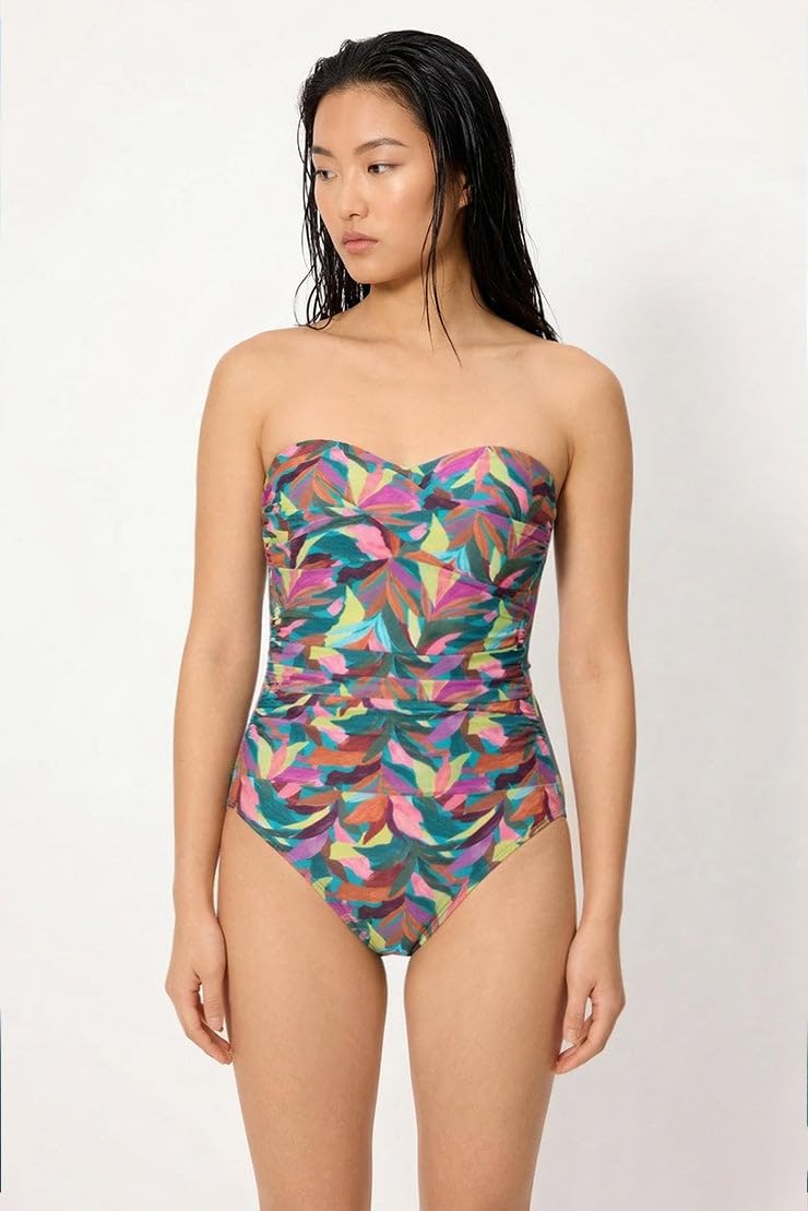 YSABEL MORA. Bañador Reductor Bandeau Alta Compresión Copa B. Moldea Cuerpo CREA Efecto Cintura Avispa Figura Reloj de Arena. Relleno Extraíble para Ajuste Cómodo y Favorecedor .Colección Turquoise.
