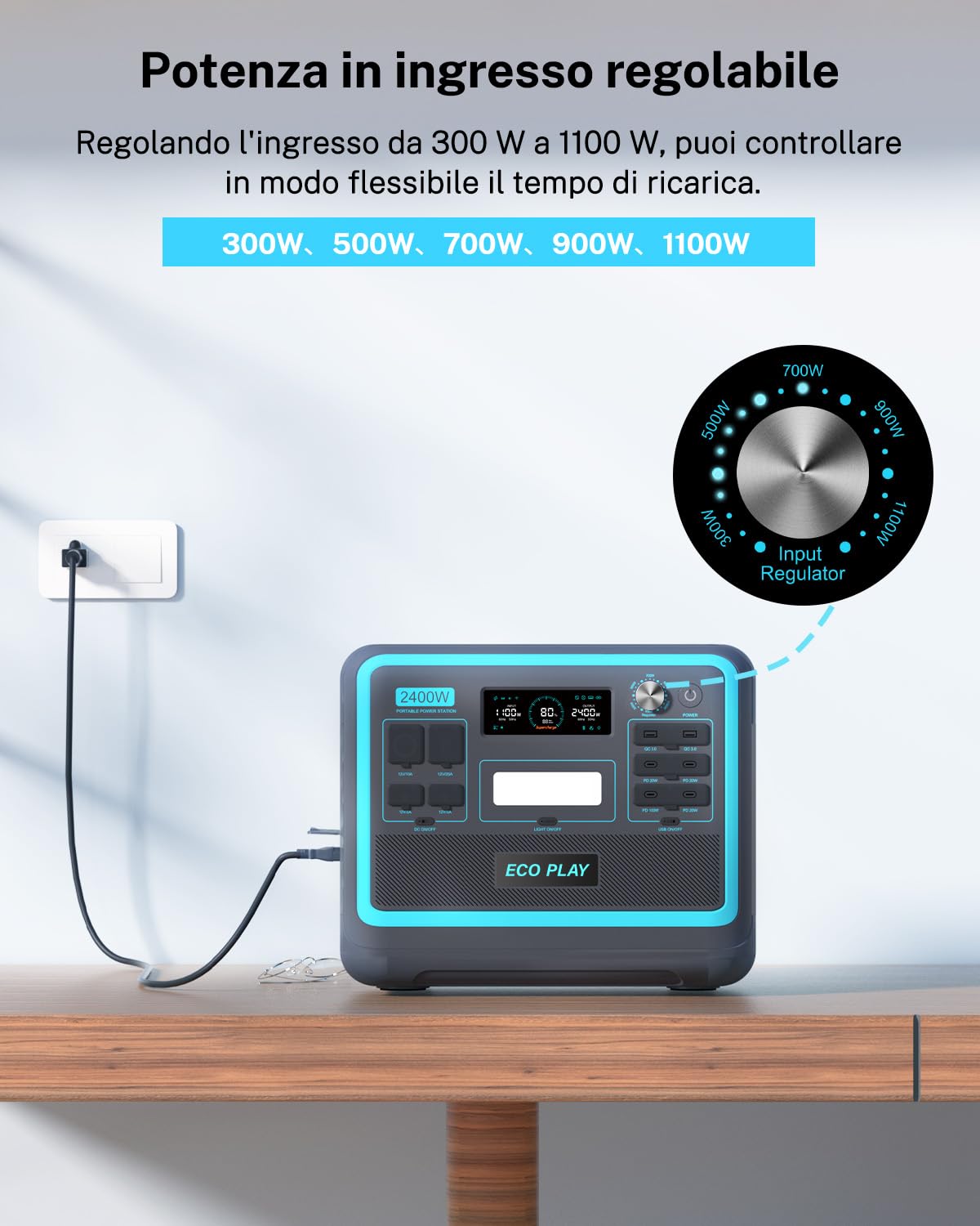 Centrale Elettrica 2400 W con Carrello a Mano, Generatore Eco Play Con Batteria Lifepo4 da 2048 Wh, Ricarica Rapida 1,8 ore, Alimentazione di Emergenza/Campeggio/RV