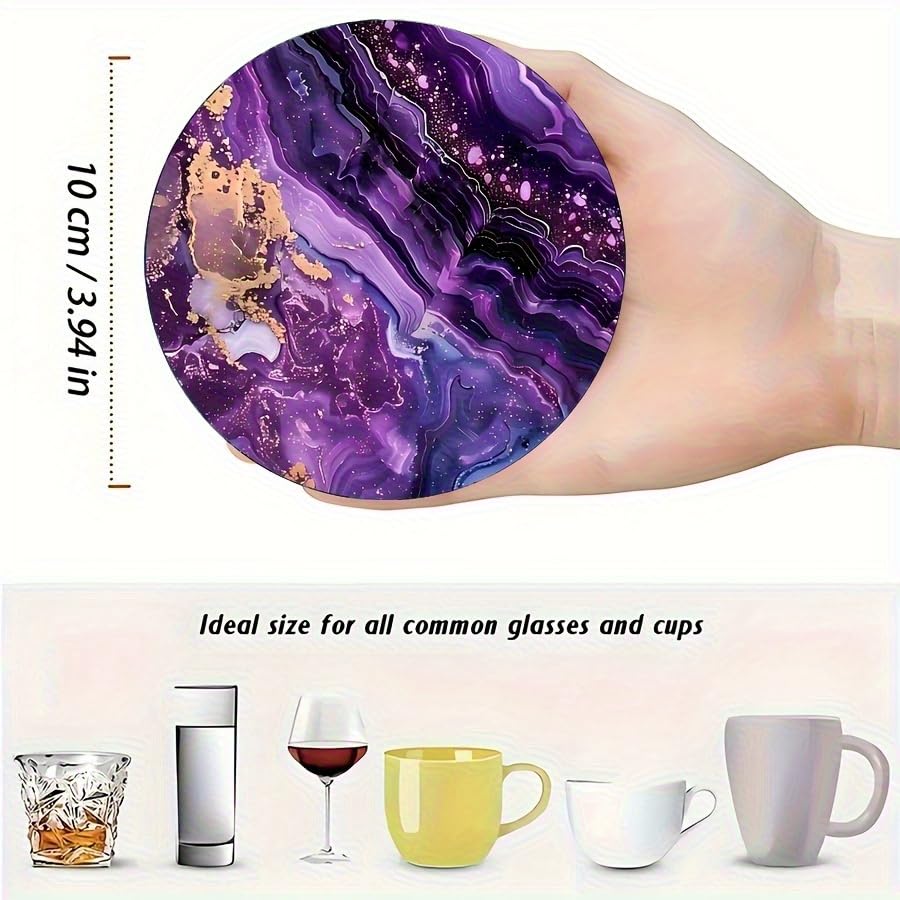 Image of 6pcs Coaster Set, Purple Pattern, Size 3.94 * 3.94- Heat Resistant, Suitable Holiday Parties, Coffee Shops, Bookstores, Kitchen Decoration, and Daily Home Decor