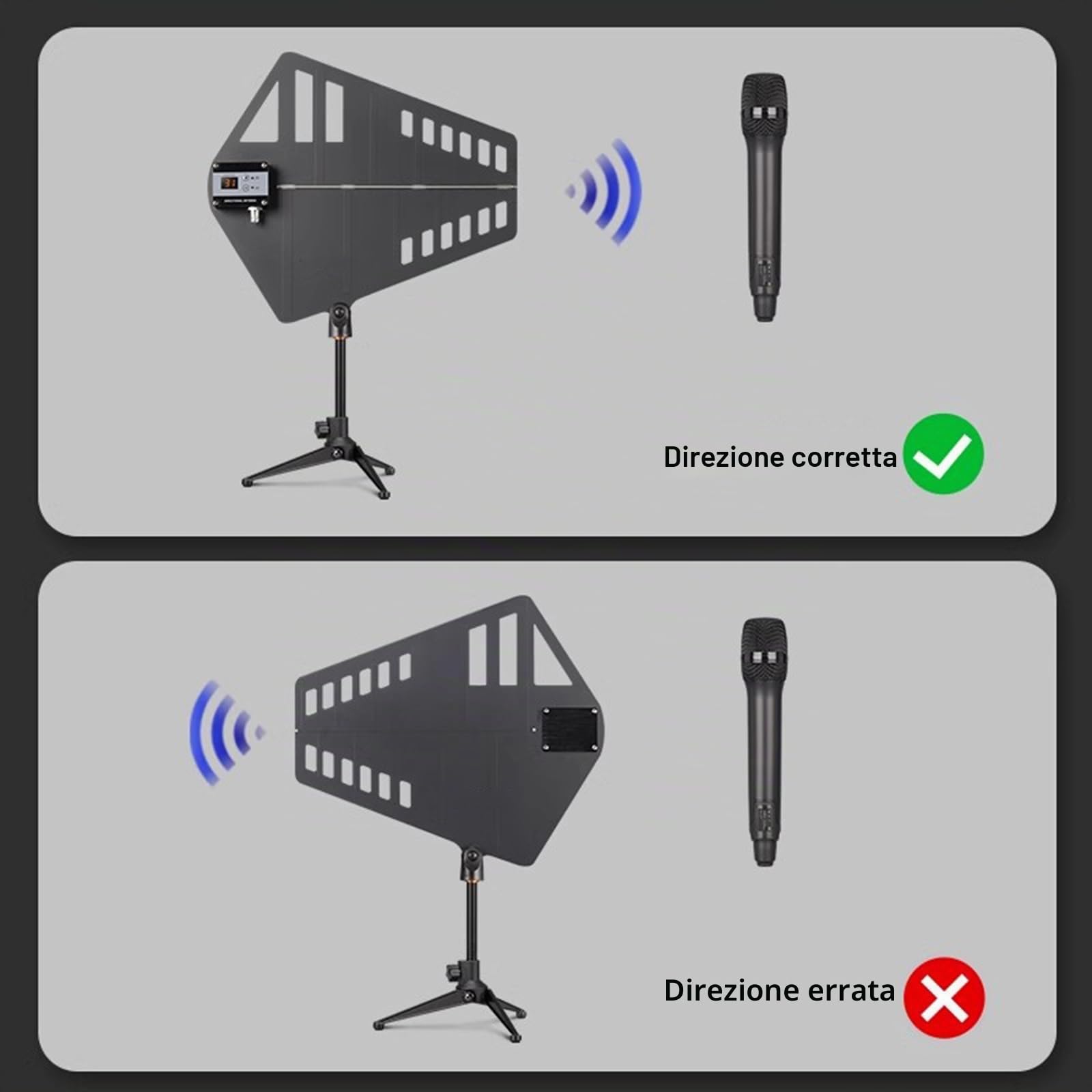 Distribuzione Antenna Wireless UHF, Amplificatore Segnale Microfono a 8 Canali, Palette Antenna Attive con Regolazione del Guadagno, Copre Una Gamma di Frequenza di 400-950 MHz
