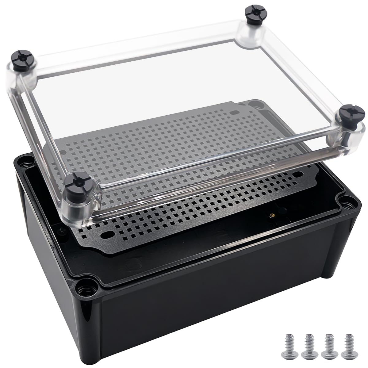 Junction Box,IP67 Waterproof ABS Black Project Box Clear Cover with Mounting Plate Electrical Box Enclosure for Outside Electronics 11 x 7.5 x 5.1inch(280x190x130mm)