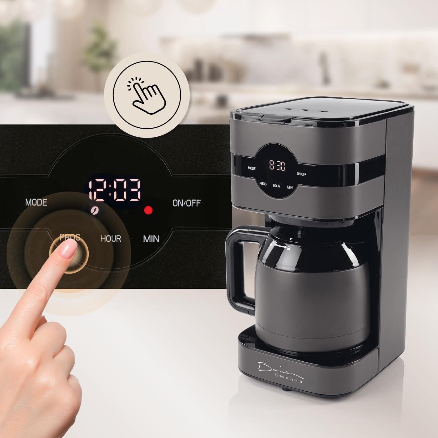 Barista Cafetière filtre Touch Iso | Cafetière avec carafe isotherme | Filtre avec écran digital & minuterie | 900W | pour 8 tasses | Verseuse 1,25 litre