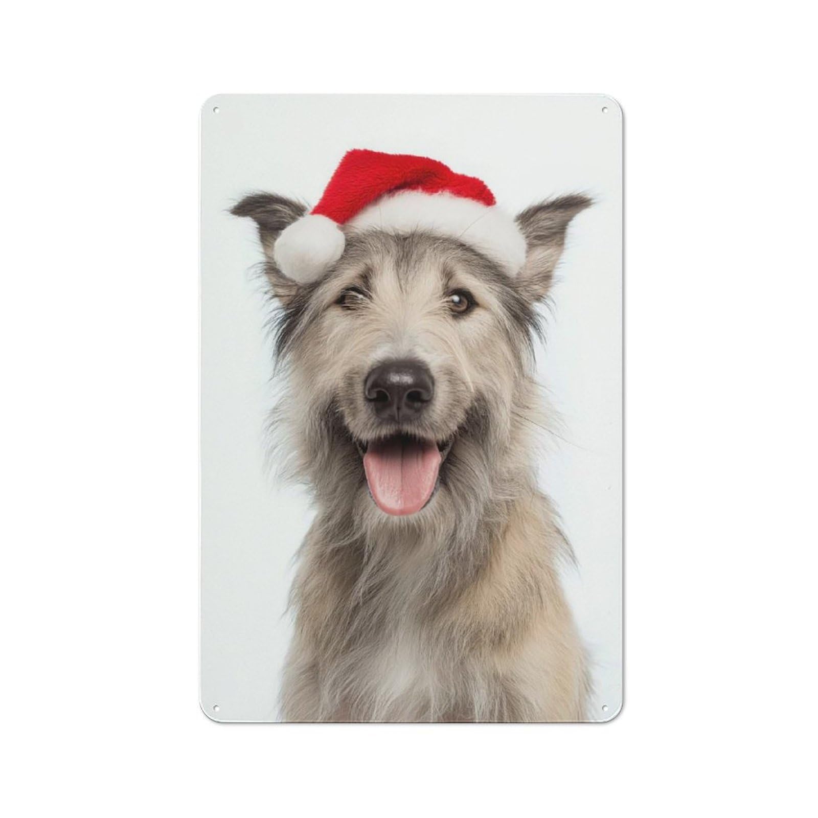 Berger Picard Dog with Santa Hat Vintage Metal Wall Decor 30x20cm, Tin Sign for Cafe, Pub, Workshop Or Home Bar, for Casual British Interiors