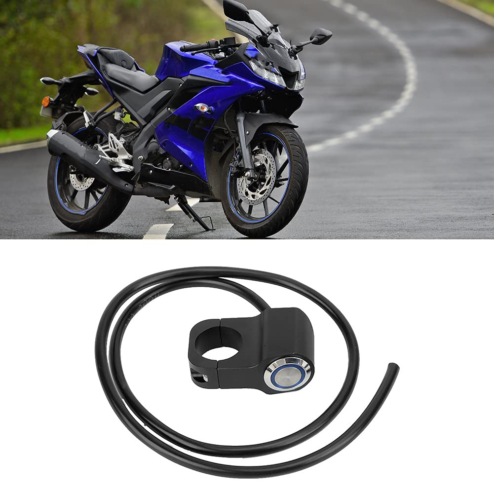 Interruttore impermeabile in acciaio da 22 mm per manubrio di moto e ATV, con spia blu, pulsante a ritorno automatico per faro, luce antinebbia e clacson; adatto a manubri da 0,87