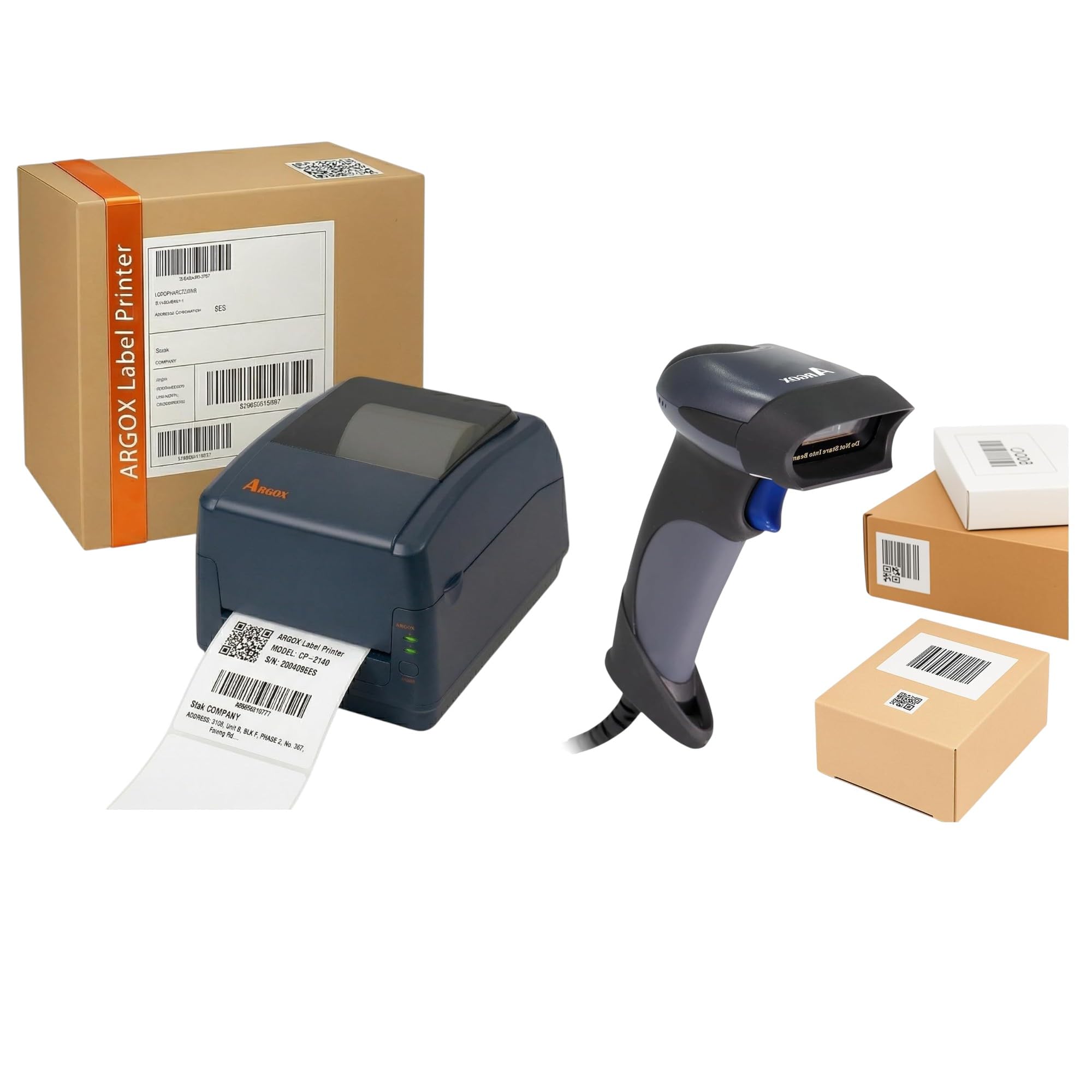 ARGOX 4x6 Shipping Label Printer & Barcode Scanner Bundle | P4-350 Pro 300 DPI Thermal Transfer Printer | Ethernet | AS-9400 Wired 2D Scanner | Warehouse, Lab & Healthcare