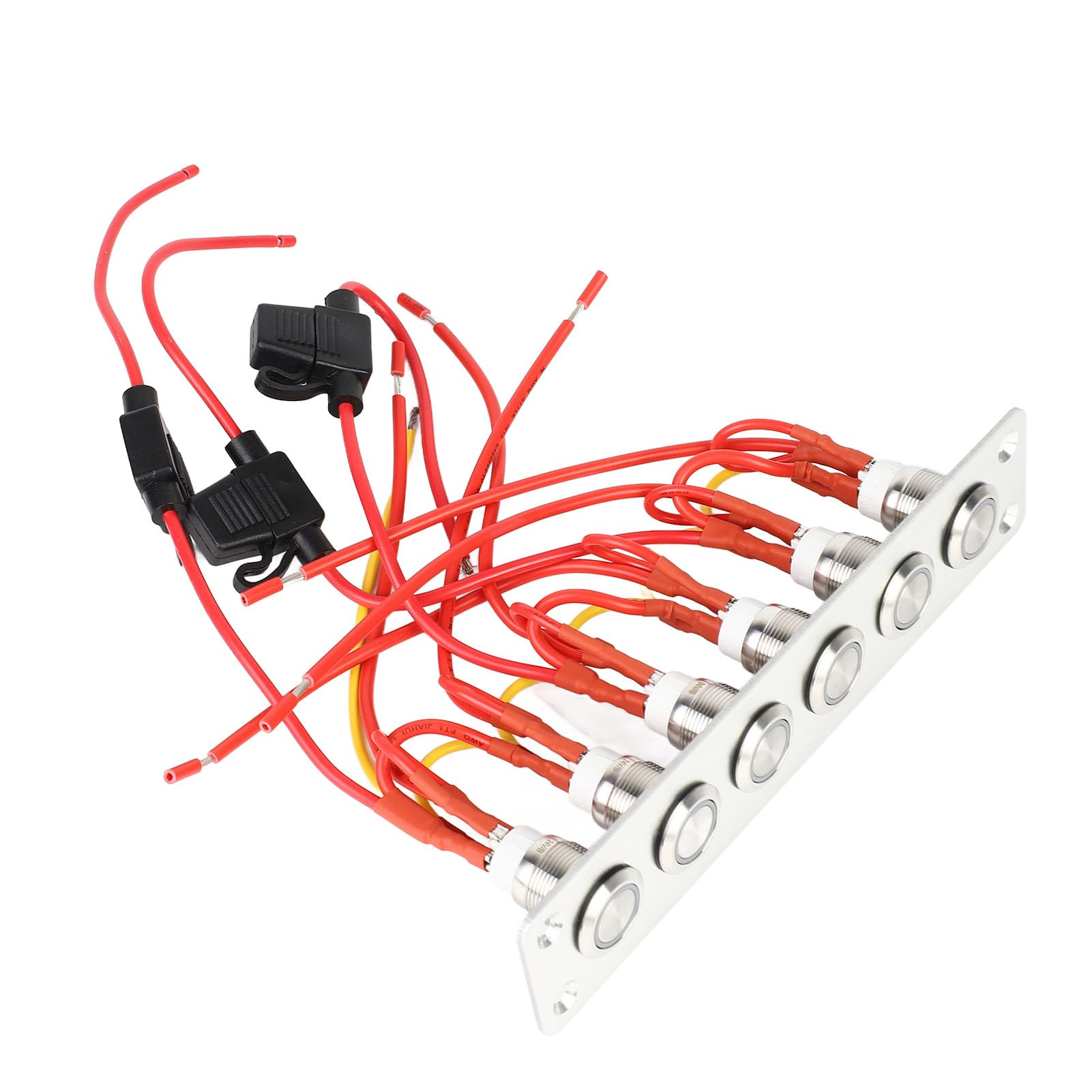 Akozon Panel Przełączników Przyciskowych 6-krotny, Okablowany z Niebieskimi Diodami LED do Samochodowego Jachtu RV, System 12V-24V DC, Przełączniki ze Stali Nierdzewnej i Panel Aluminiowy