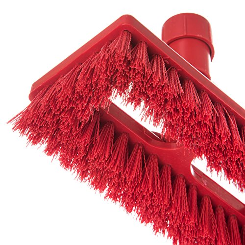 Image of SPARTA 363883103 Plastic Block Swivel Scrub Brush, Polyester Bristles, 1 inch Bristle Trim, 8 inch Length x 3-1 /2 inch Width, Red /White