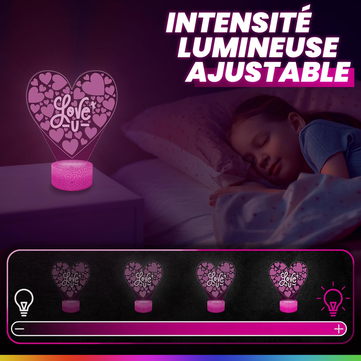 Lampephoto.fr - Lampe 3D Coeur Saint-Valentin Cadeau Coeur/Saint Valentin Amour Romantisme Passion, Veilleuse Tactile Led, Effet Hologramme 3D, Idée Cadeau Noël Anniversaire Garçon ou Fille