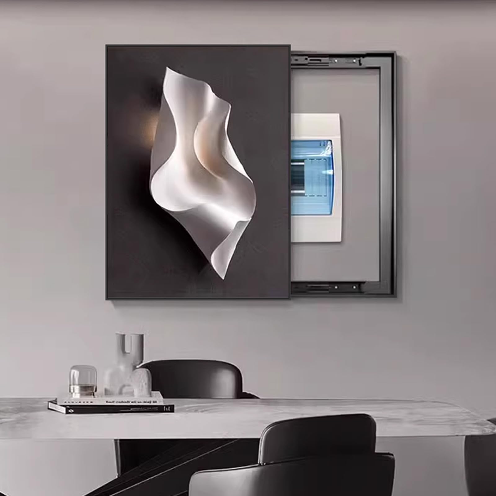 Cubierta decorativa para caja de fusibles, cubierta minimalista y elegante para cuadro eléctrico empotrado en pared, ideal para salones, dormitorios, oficinas y cafeterías. Black-F 40x50CM