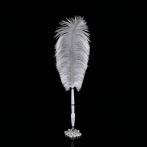 Ostrich Feather Pen with Metal Holder, Wedding Quill Signing Ballpoint