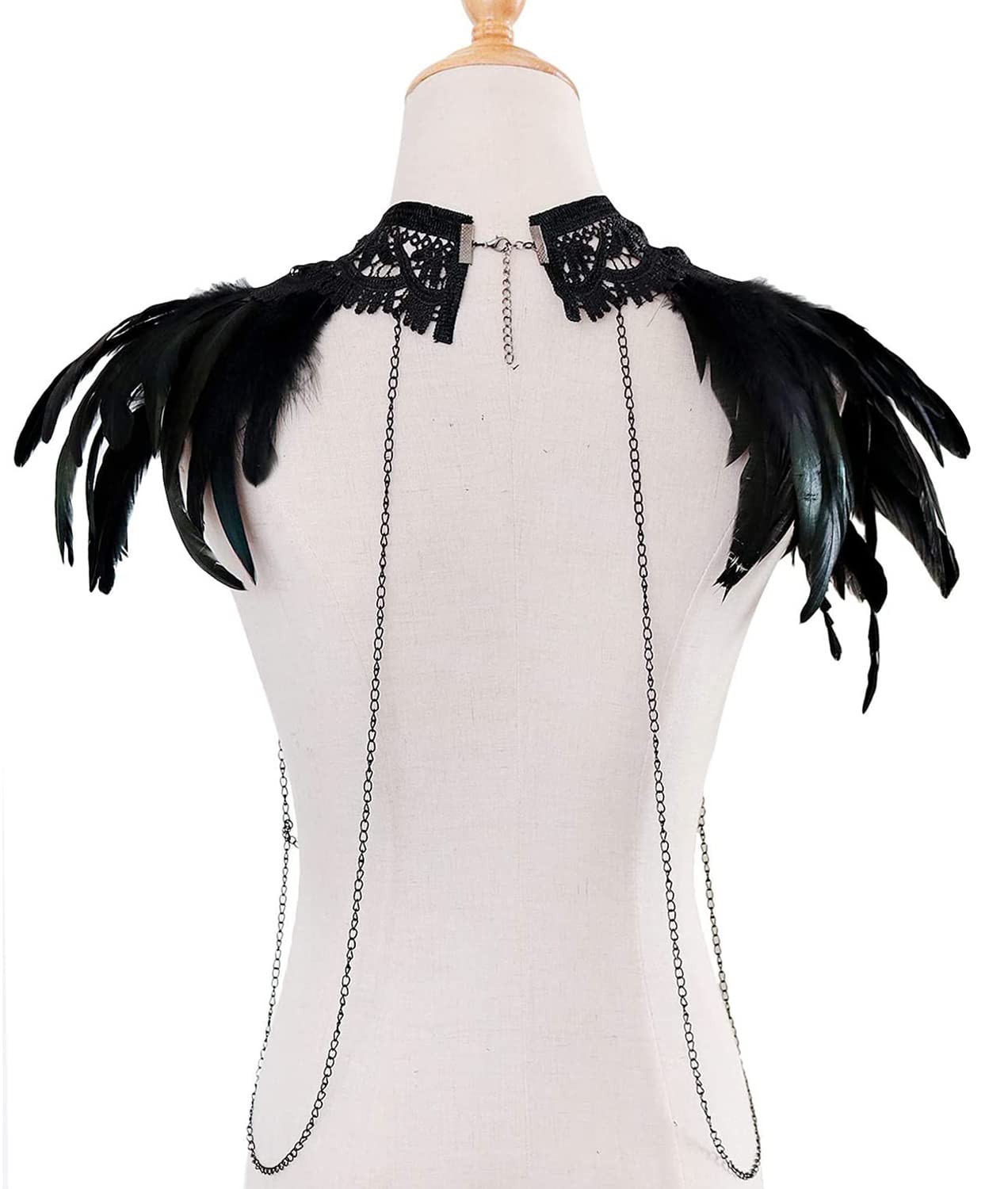 L'VOW Real Black Feather Harness Lace Collar Necklace Bib Halloween: X- Black
