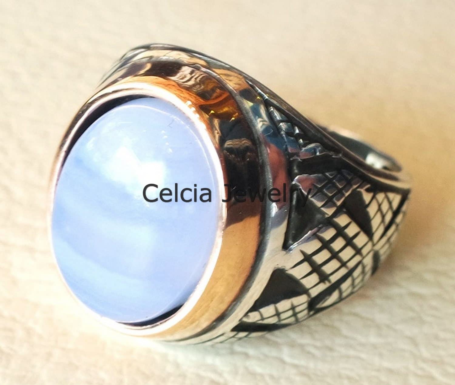 Natürlicher blauer Kupfer-Türkis-Halbedelstein-Herrenring, atemberaubender Ring, zarter Ring, Siegelring, Statement-Ring, Vatertagsgeschenke, zweifarbiger Ring