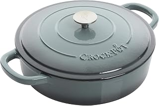 5 Quart Enameled Cast Iron Braiser Pan with Lid – Round Slate Grey Dutch Oven for Slow Cooking, Baking & Roasting – Oven Safe, Self-Basting Lid, Even Heat Retention (Grey)