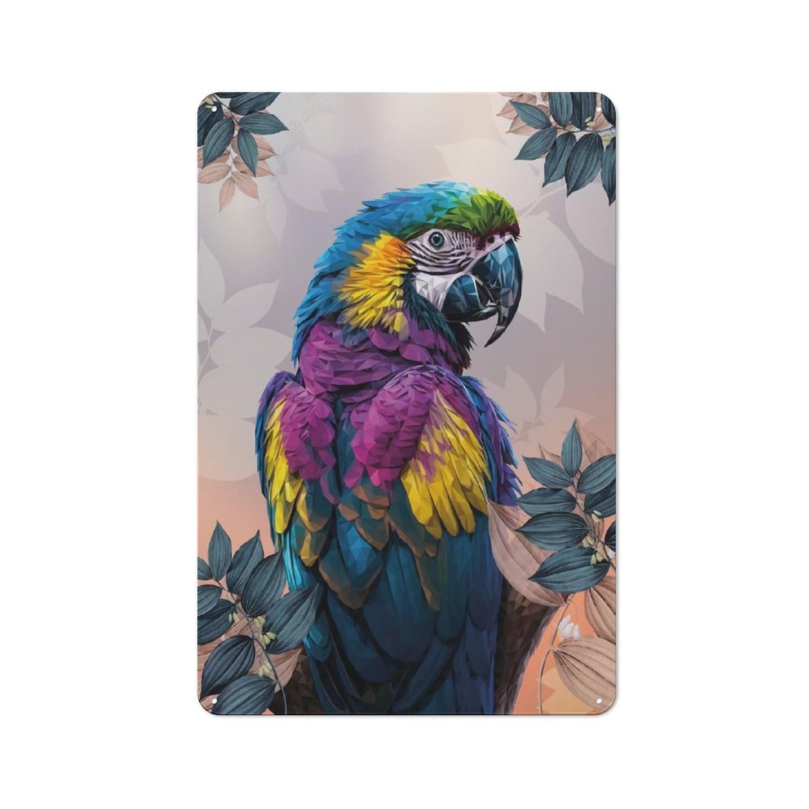 Junmoney Colorful Parrot In Low Poly Style Industrial-Style Metal Plaque 30X20cm For Hallway Wall, A Winter Wall Decor Update For Hallway Decor Lovers