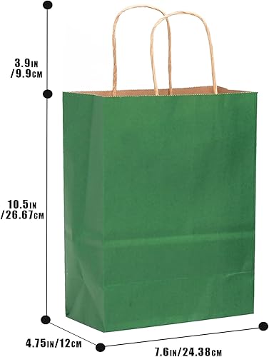 Miniatura 3 de QiQee 60 bolsas de papel kraft con asas, bolsas de regalo medianas, color sólido verde oscuro, 7.6 x 4.75 x 10.5 pulgadas