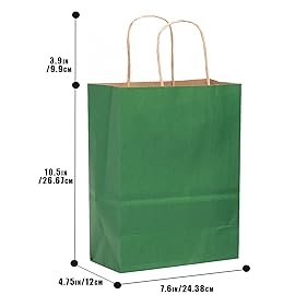 qiqee 32-Packs Deep Green Paper Gift Bags with Handles Bulk 7.6x4.75x10.5 Medium Size Gift Bags Multiple Uses