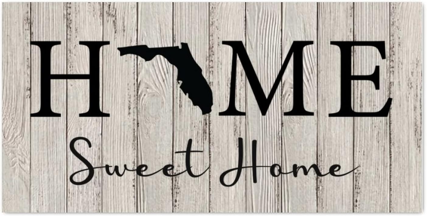 Motivational Decorative Wood Pallet Sign Plaque Home Sweet Home Florida State Wood Door Hanger Sign Welcome Sign Old Fashioned Farmhouse Wall Decor for Living Room Indoors Outdoors 12x24 Inch