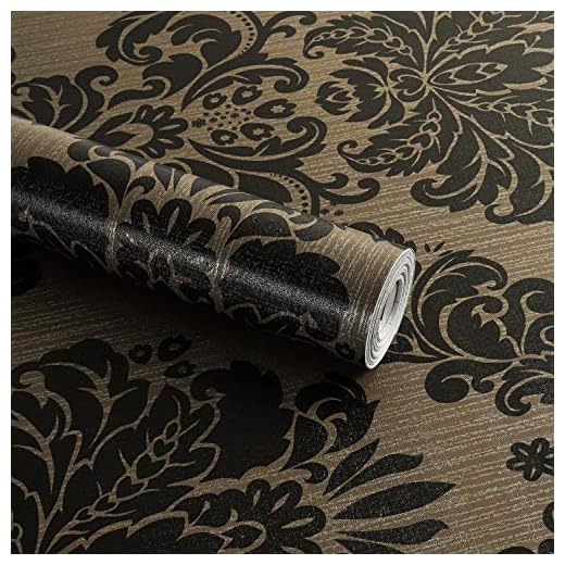 Carta da parati damascata autoadesiva nera per cucina, cassetti, armadi, ripiani, controsoffitto, adesivo murale (45 x 10 m)