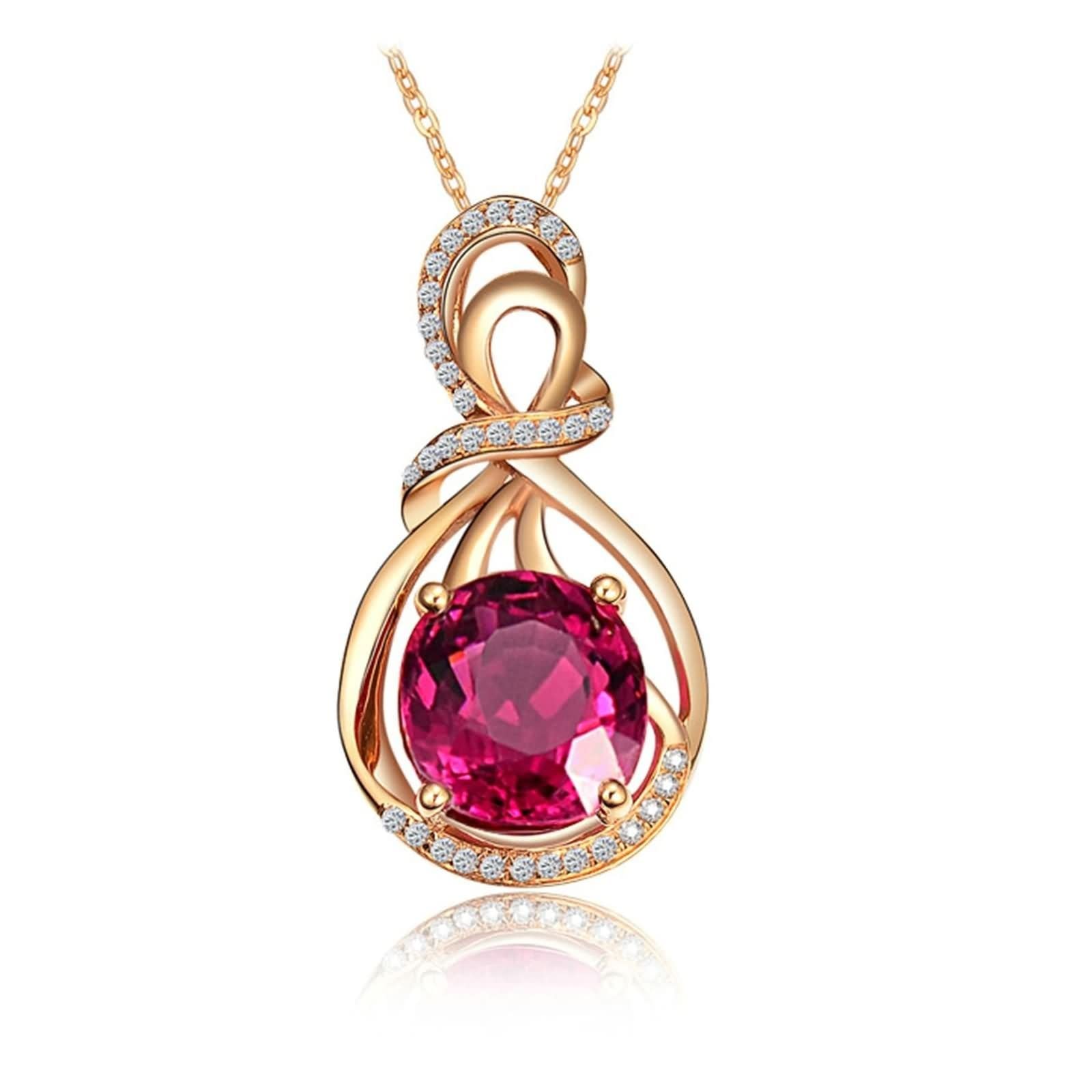 Collar de moda para mujer, collar con colgante de turmalina con rojo de 3,52 quilates frente a piedra preciosa de corte muy bueno de 18 quilates, lujoso collar de regalo para mujer, Turmalina Diamante
