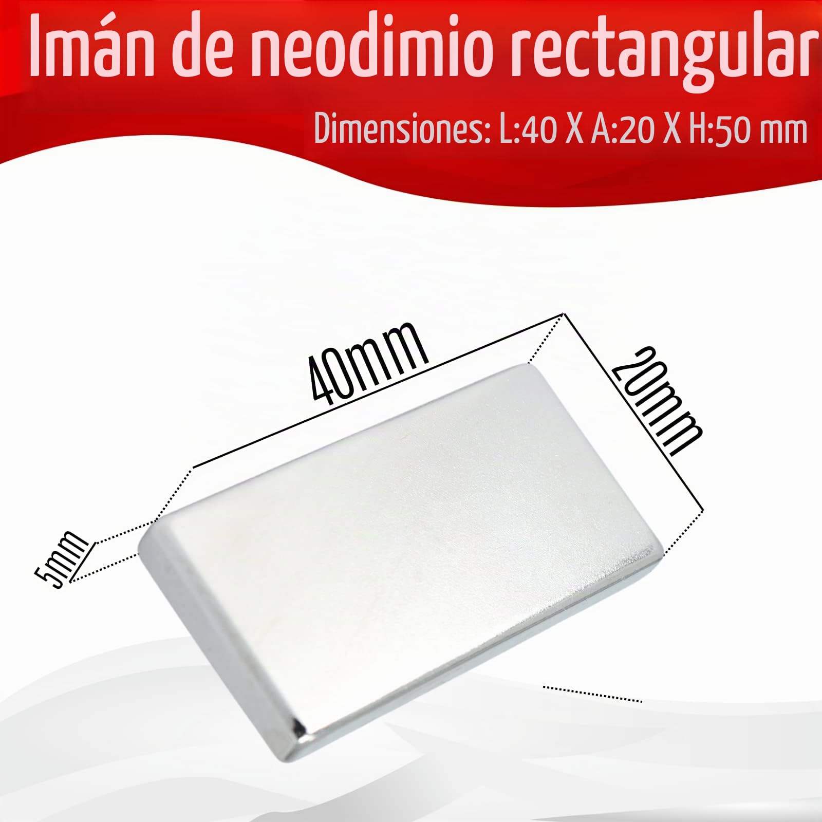 Imanes de neodimio N52, extrafuertes, 40 x 20 x 5 mm, 13 kg, imán de neodimio de 40 mm, 40 x 20 x 5 mm, imanes de neodimio superfuertes (10 unidades)