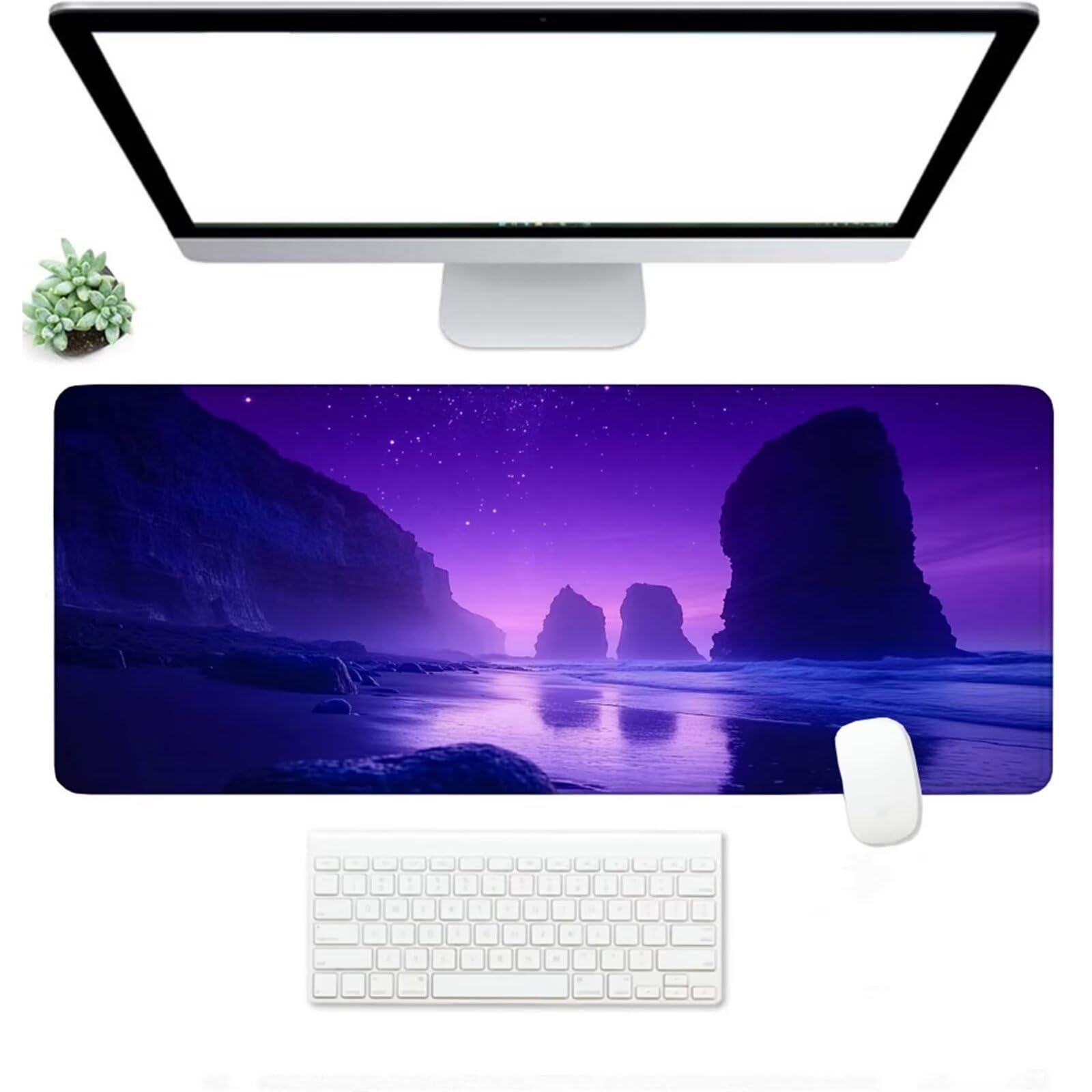 Podkładka pod mysz XXL 1200 x 400 x 3 MM, fioletowa duża podkładka pod mysz z wodoodporną i gumową antypoślizgową plażą pod ręką zszyte krawędzie, poprawia precyzję i szybkość dla gracza W-920