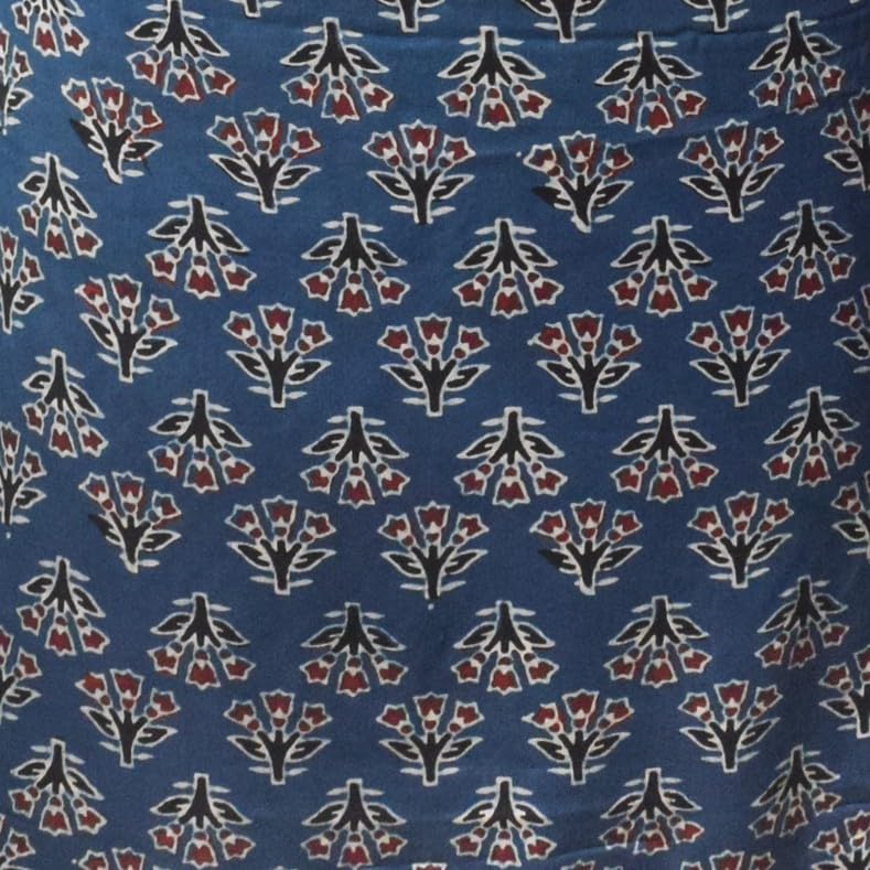 Image of Ethnics of Kutch Women's Ajrakh Modal Silk Natural Dye Hand Block Print Unstitched Kurta Fabric Mtr Length (2.5 Mtrs - Blue 30101C)