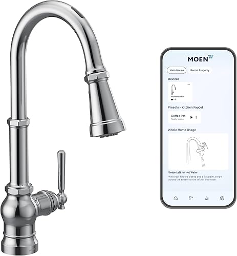 Moen Paterson Grifo inteligente cromado con rociador desplegable sin contacto para cocina con control por voz y movimiento, S75003EV2C