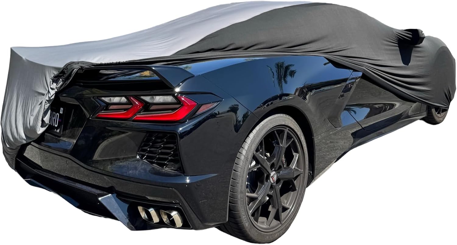 Indoor Dust Car Cover Compatoible with C8 Corvette The Ultimate High End Custom Fit for 2020-2024 Stingray, Z06, Z51, E-Ray Corvette (Black/Gray)