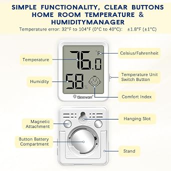 Geevon 2 Pack Mini Digital Hygrometer Gauge Indoor Thermometer LCD Monitor Temperature with Comfort Index,Outdoor Humidity Meter for Home House Office Garden and Cellar