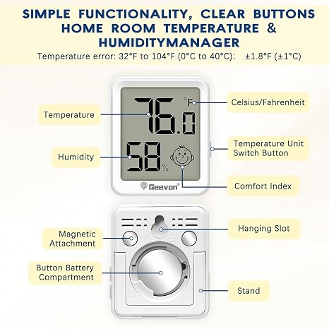Geevon 2 Pack Mini Digital Hygrometer Gauge Indoor Thermometer LCD Monitor Temperature with Comfort Index,Outdoor Humidity Meter for Home House Office Garden and Cellar