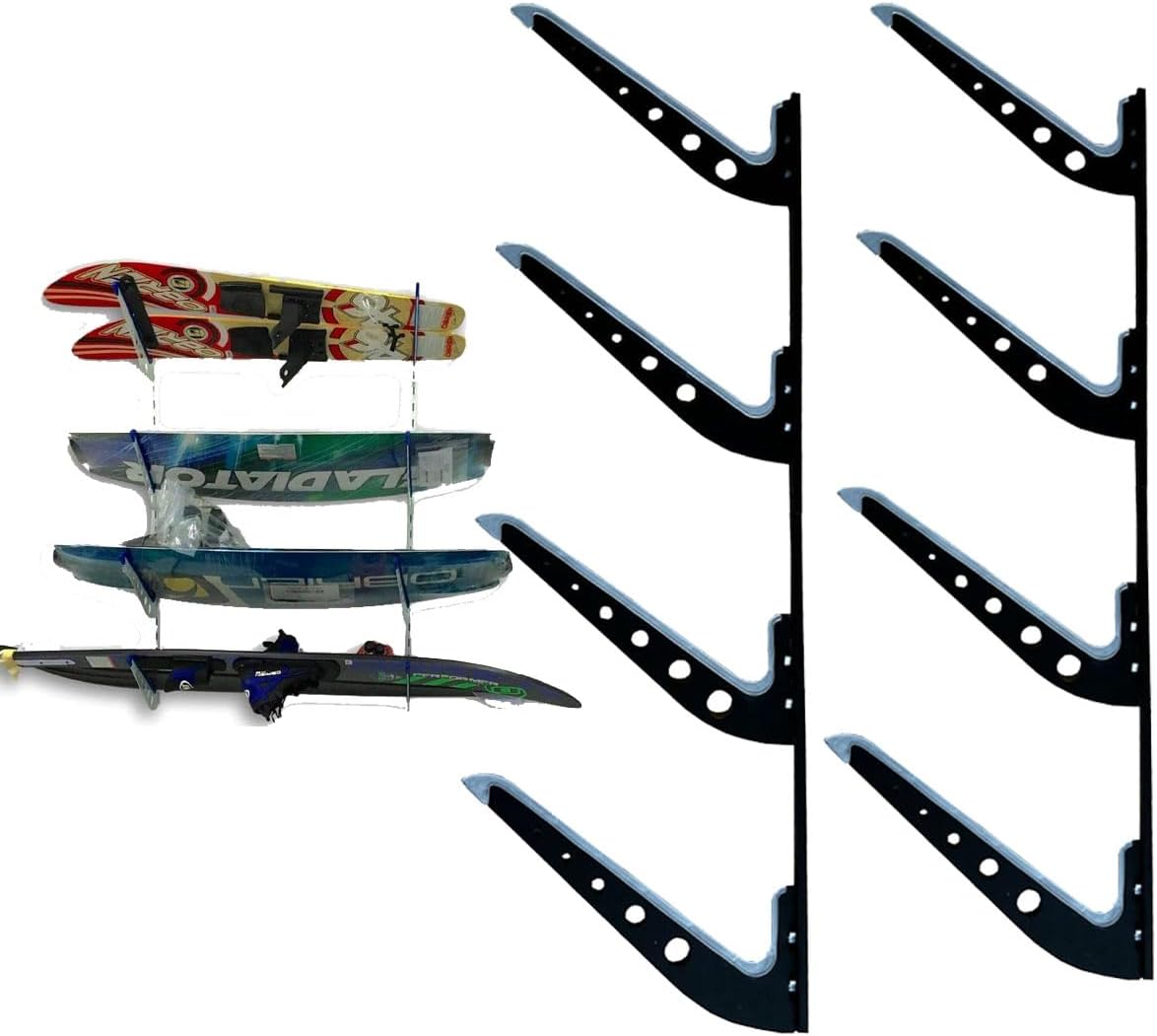 Multi Board Surf Rack Wall Mount for Surfboard, Wakeboard, Snowboard Storage Adjustable Wall Hangers Boards Display (White,4 Level)
